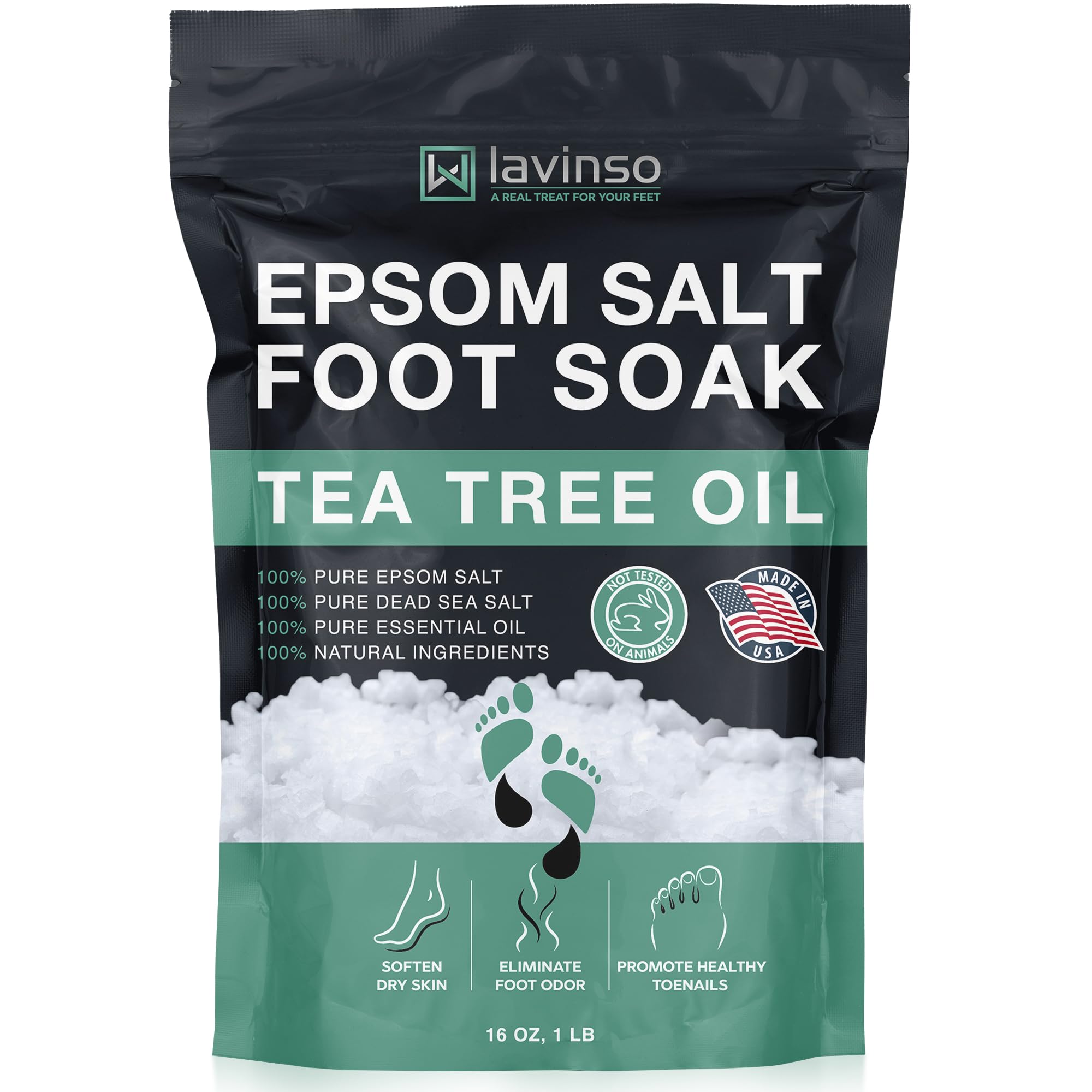 LV LAVINSO Tea Tree Foot Soak bottle ready for a refreshing soak