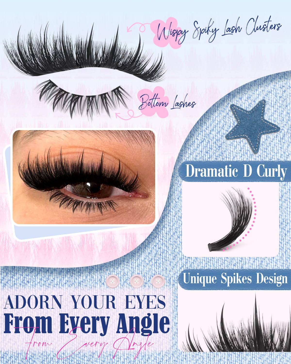 Lvmixwig bottom lashes cluster design boosts eye definition.