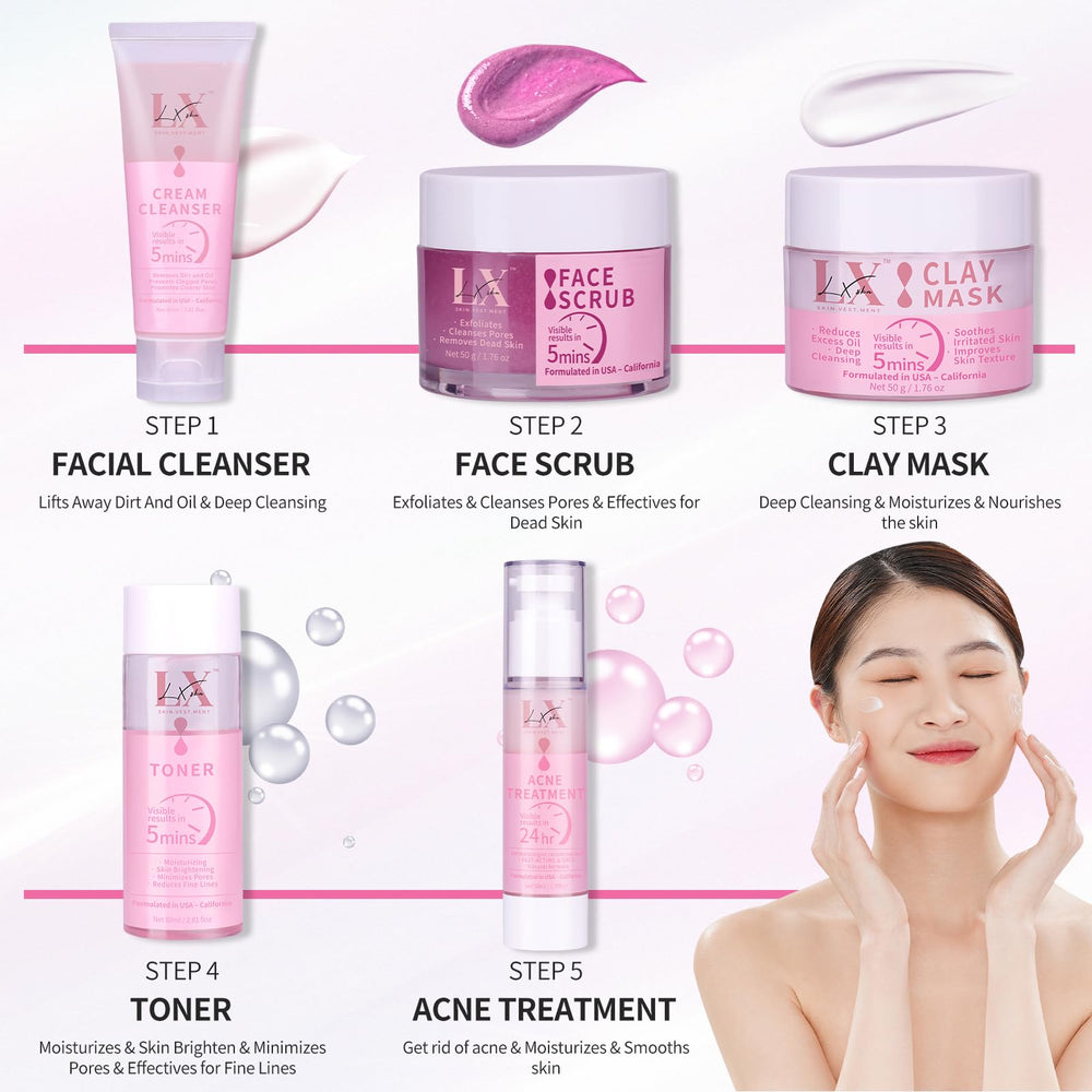 LXSKN Daily Acne Essentials Kit acne serum; helps smooth texture and reduce shine.