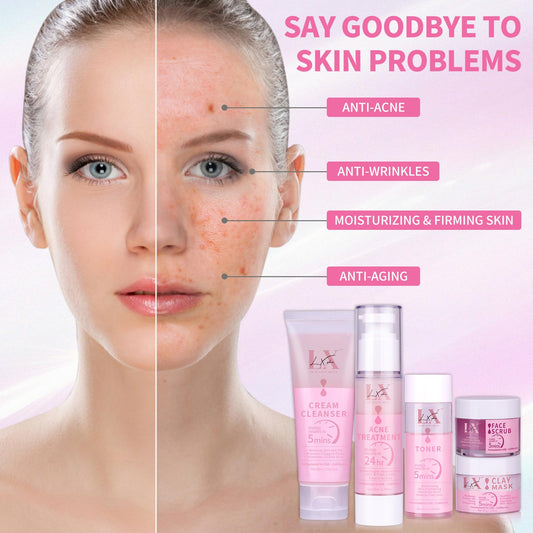 LXSKN Daily Acne Essentials Kit sugar scrub; exfoliates for smoother skin.