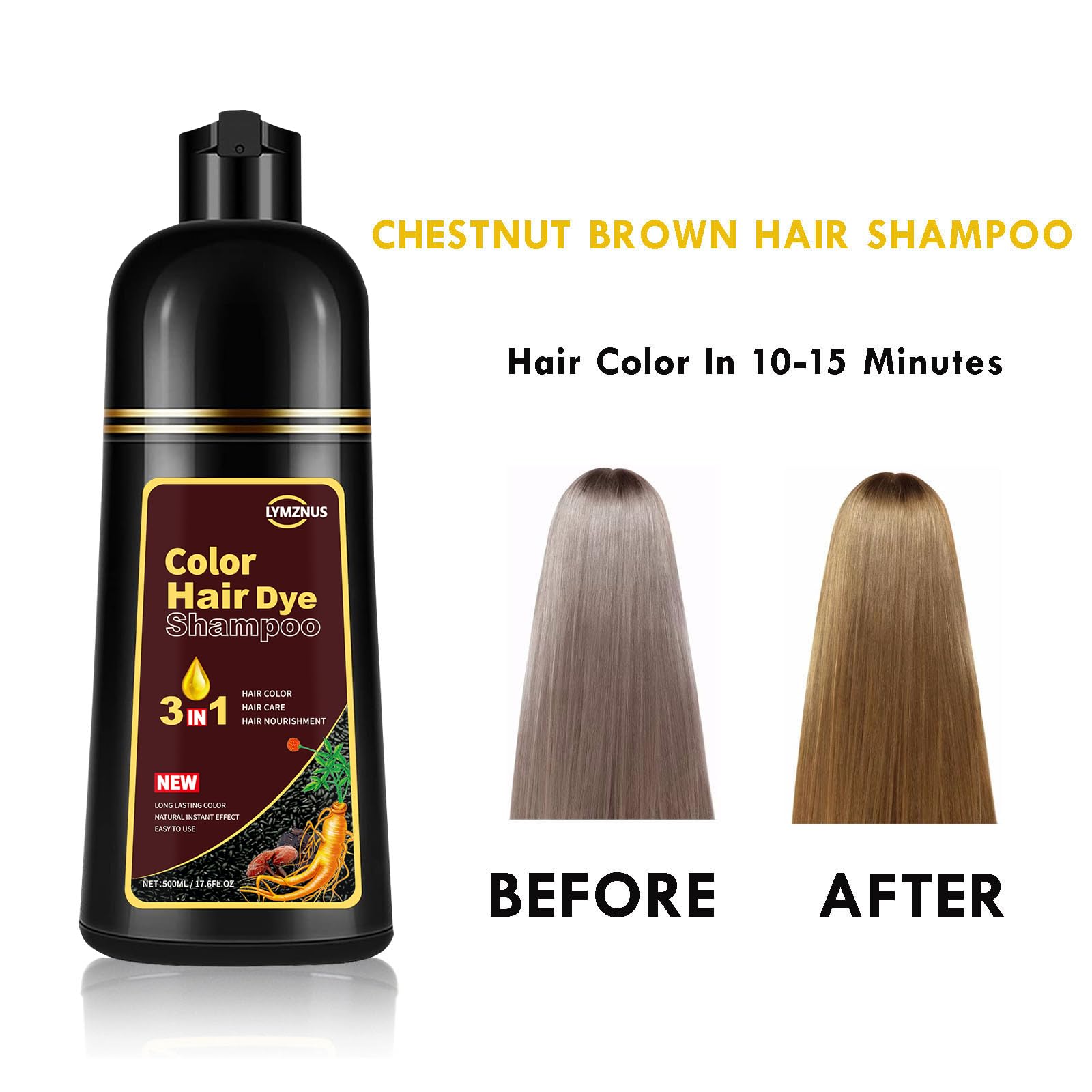 Applying Lymznus chestnut brown shampoo on dry hair for color