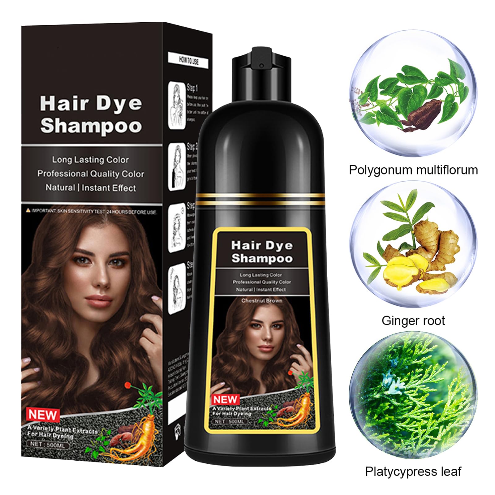 Lymznus Chestnut Brown Hair Dye Shampoo processing timer guides 15–20 minutes