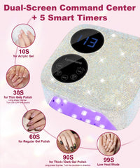 Lynsalene dual-screen display shows cure time and battery level at a glance