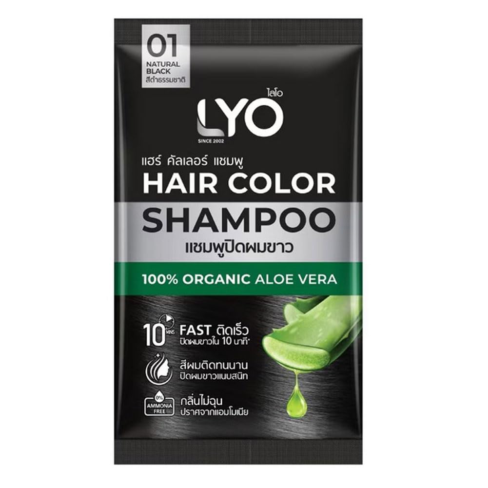LYO Gray Hair Dye Shampoo 01 bottle front view for natural black color