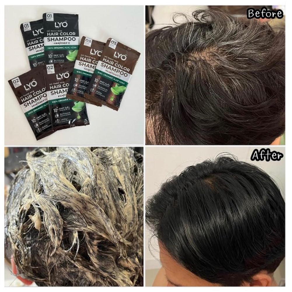 LYO Gray Hair Dye Shampoo 01 two-pack display with natural ingredients