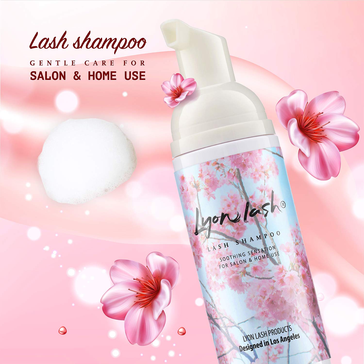 Lyon Lash foam cleanser application demonstrated on lashes.