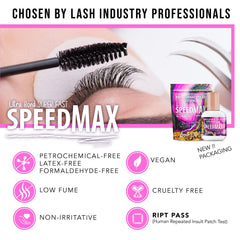 Lyon Lash SPEEDMAX black adhesive showcases professional-grade gel for lash technicians.