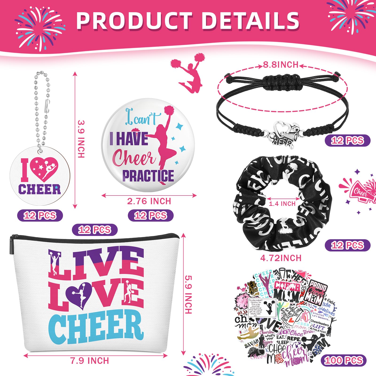 Lyrow cheer bracelets pink, sturdy finish for lasting team accessories