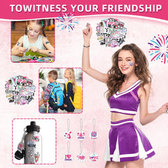 Lyrow cheer keychains pink, durable wood and metal chain for daily carry