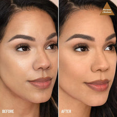 LYS Beauty marbleized powder texture close-up highlighting light-reflecting pearls for subtle luminosity
