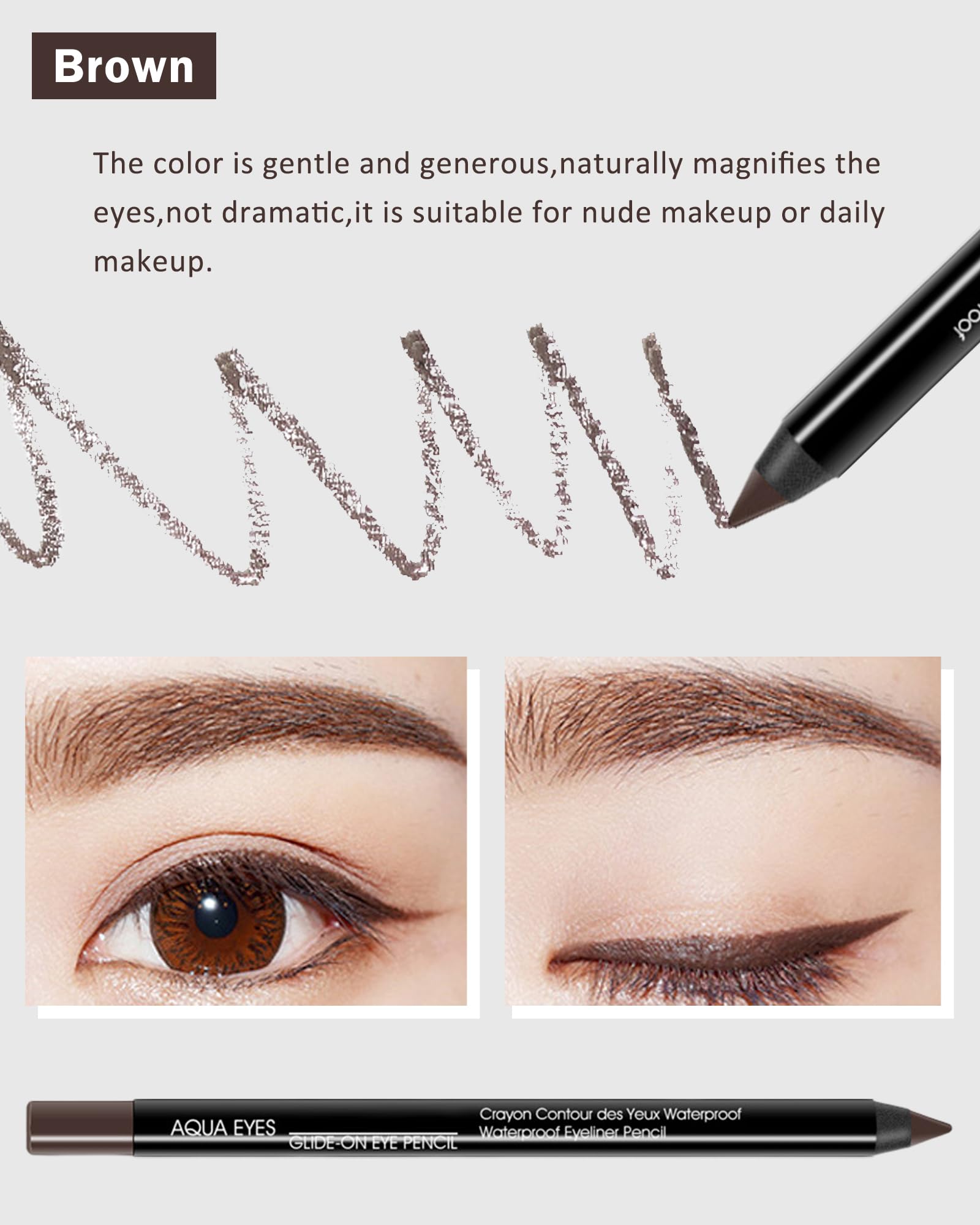 Swatches of LYSdefeu brown gel eyeliner showing rich pigment and smooth glide
