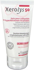 LysaSkin Xerolys50 bottle with 40ml high-urea care to soften calluses.