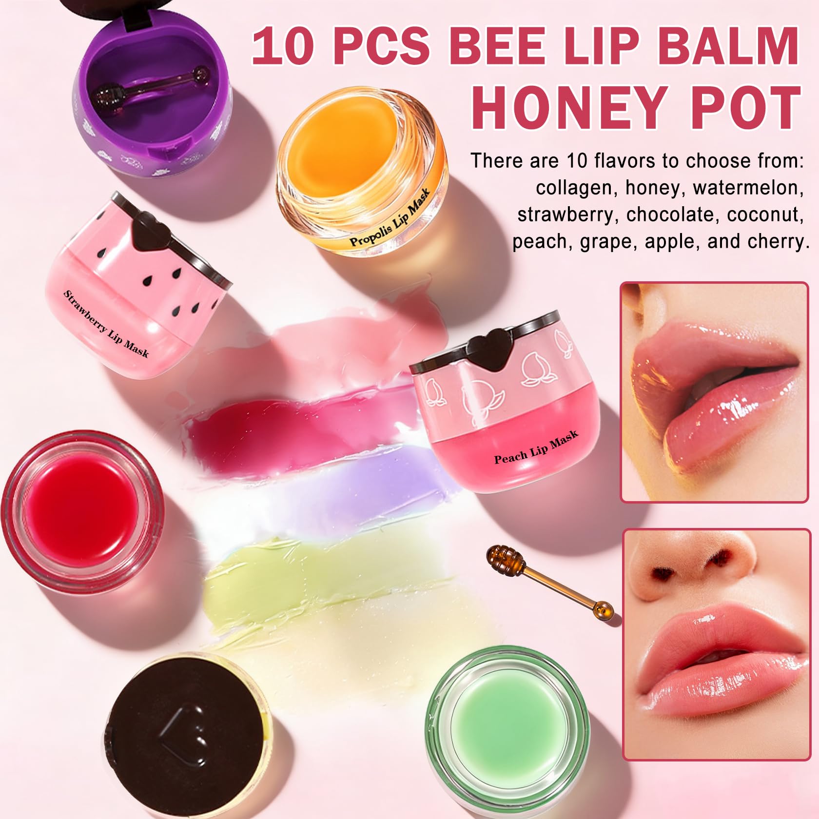 LZXLUKGIR lip balm set with 10 fragrances displayed for daily use