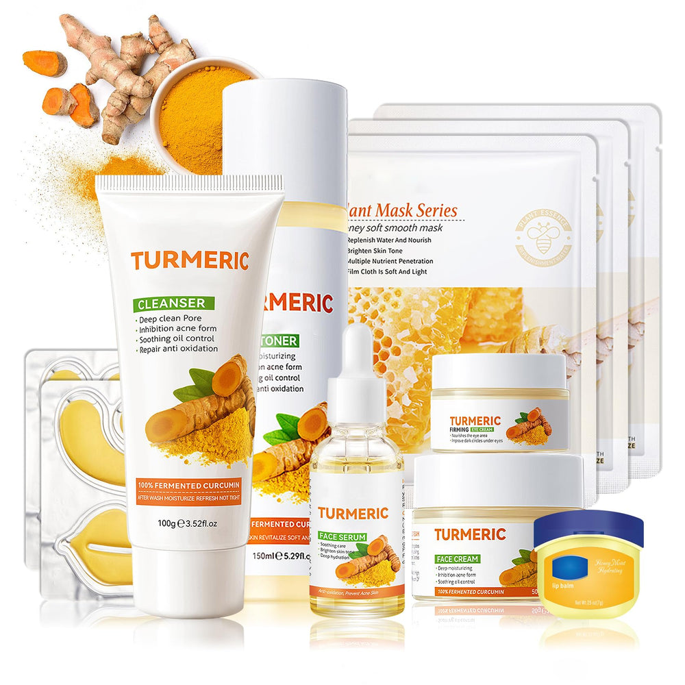 LZYLLS turmeric skincare set front view for a complete daily routine.