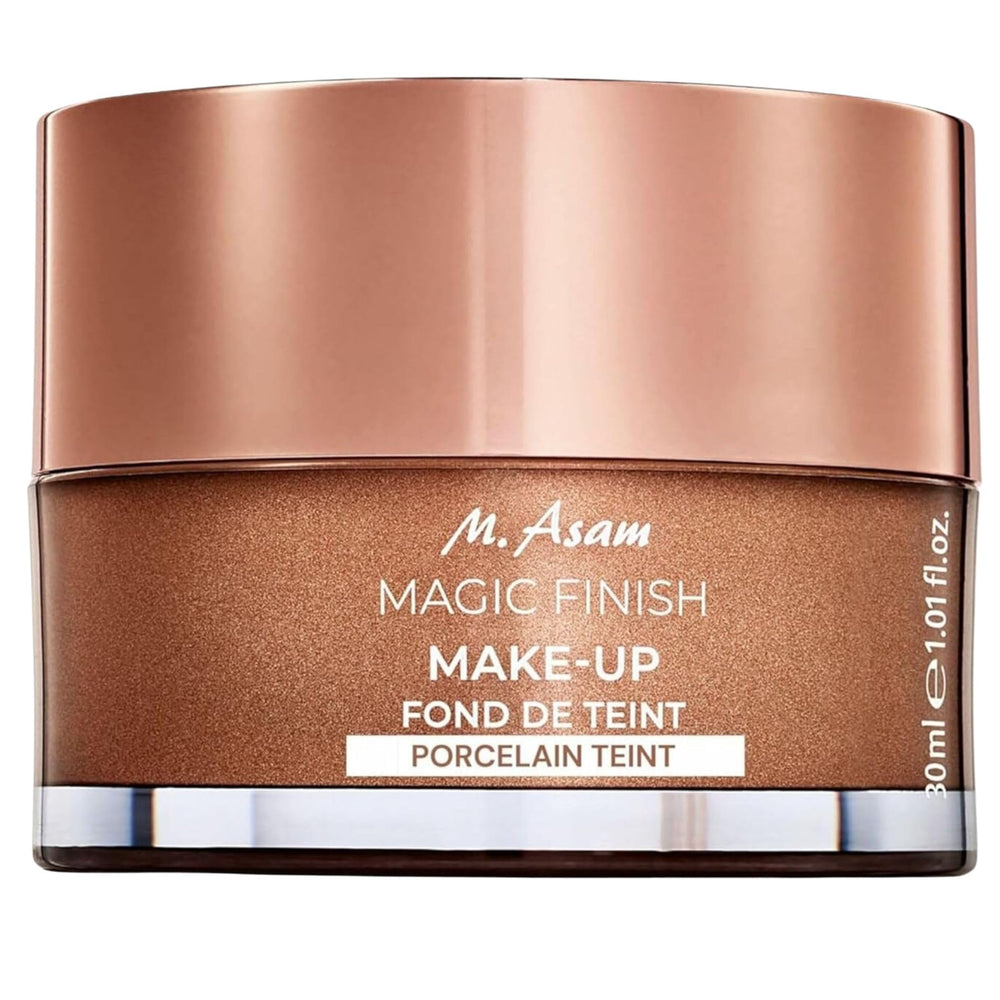 M. Asam Magic Finish Porcelain Teint bottle shows sleek packaging for quick base application