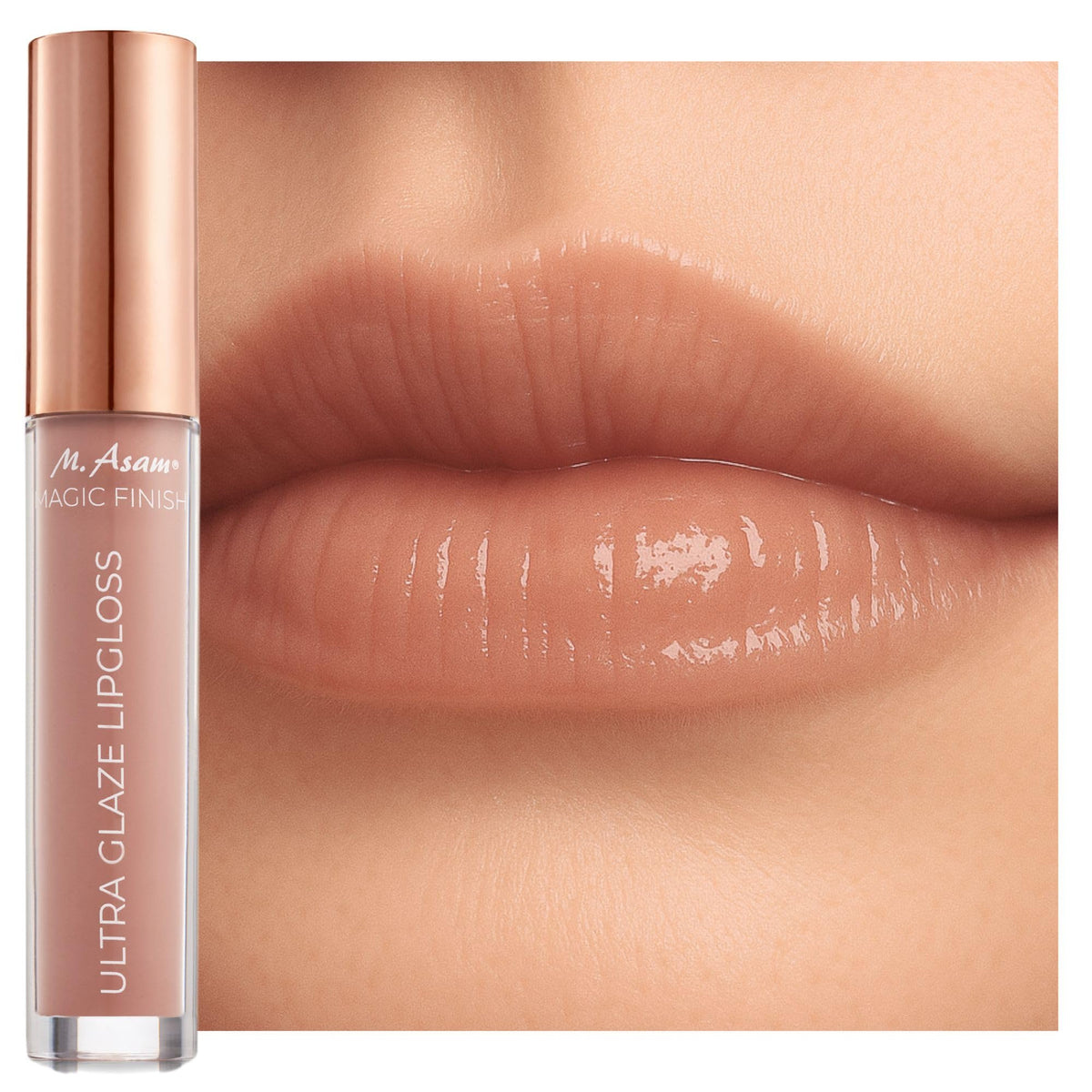 M. Asam Magic Finish Ultra Glaze lip gloss close-up showing silky shine and moisture