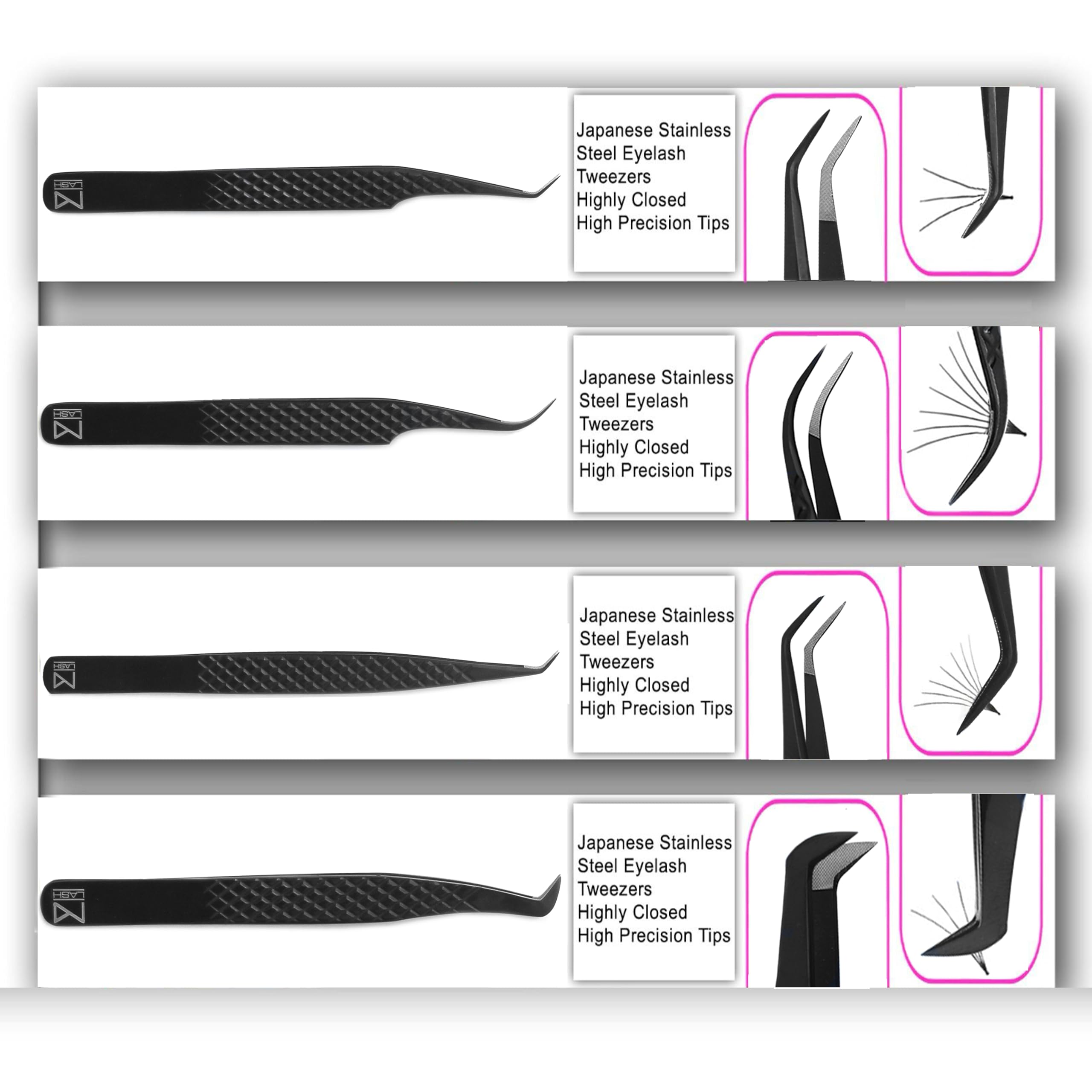 M LASH Tweezers part of a 4-piece set for complete lash workflow.