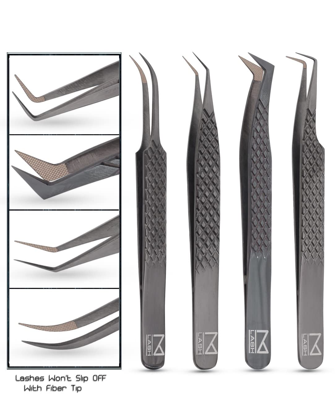 M LASH cluster tweezers for precise lash grouping in black finish.