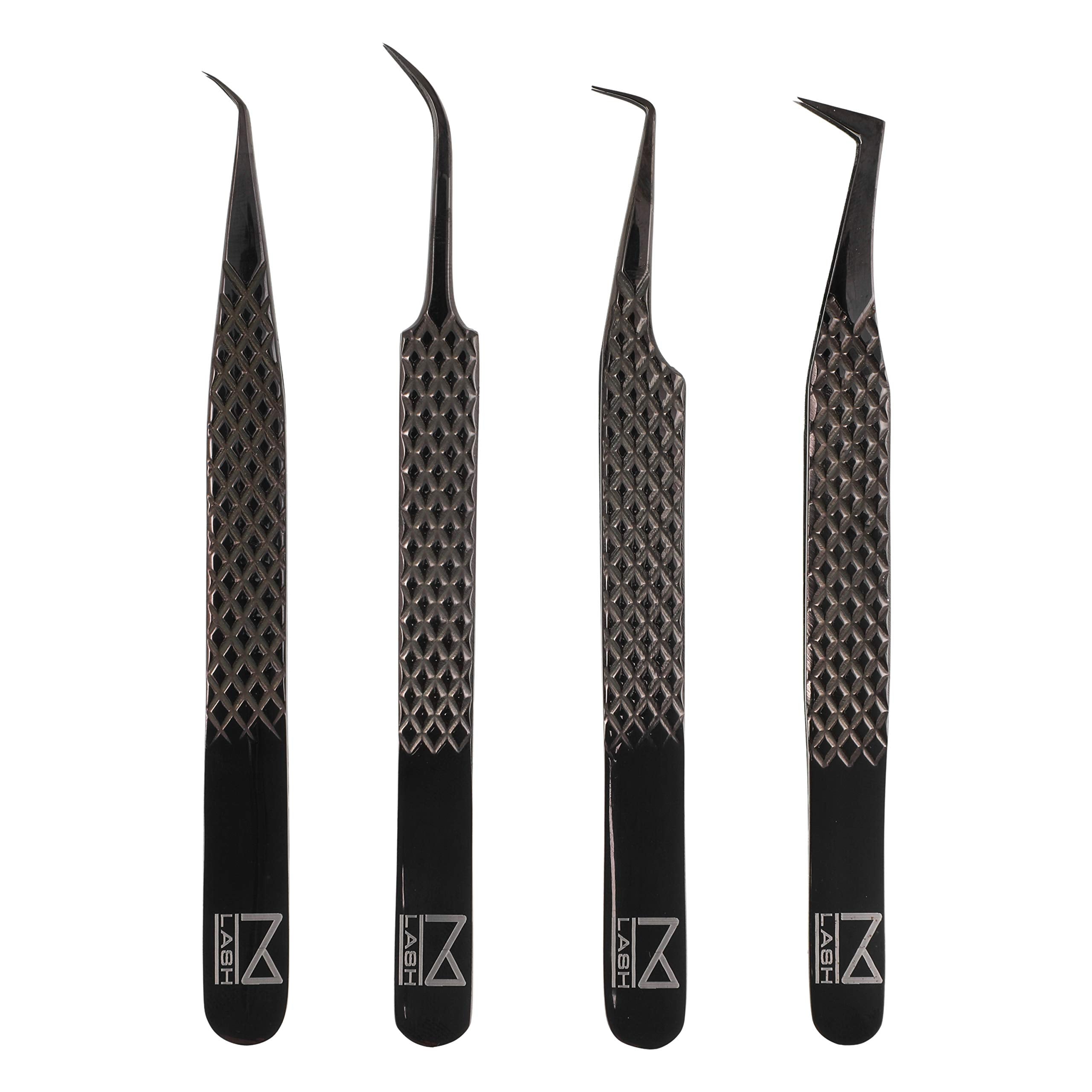 M LASH Tweezers Set 4 with fiber-tip for precise lash isolation.