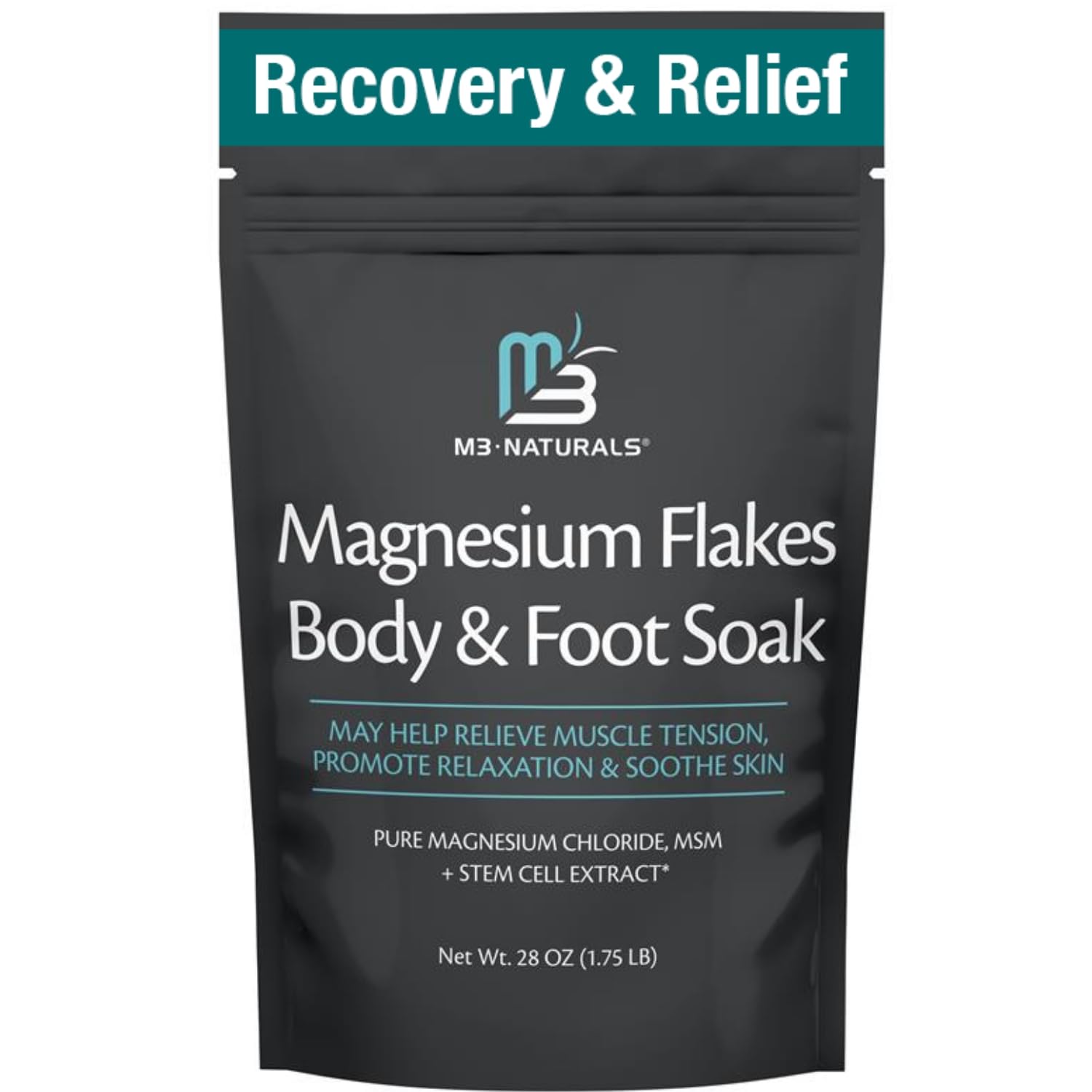 M3 Naturals Magnesium Soak bottle pour for a fragrance-free mineral bath
