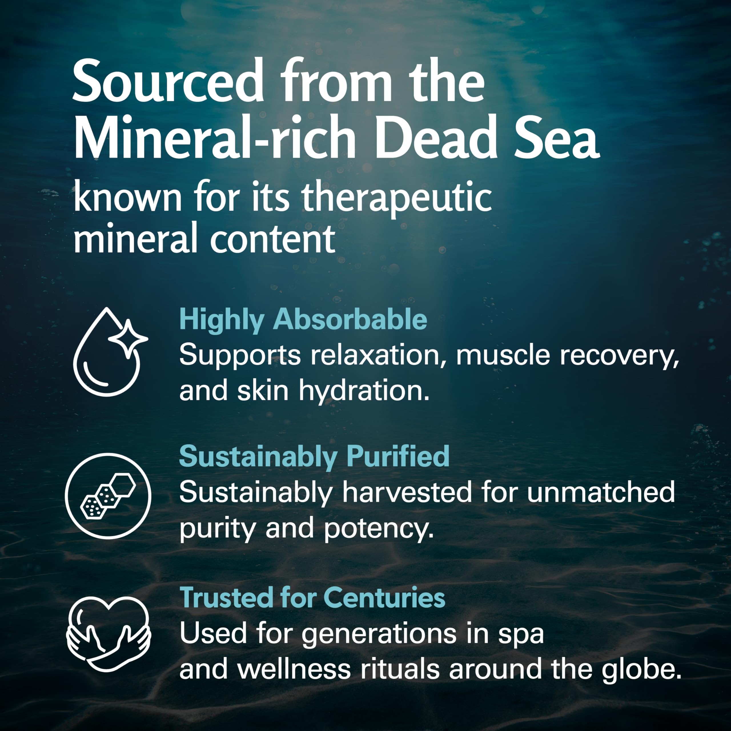 M3 Naturals Dead Sea salt crystals in the soak for mineral richness