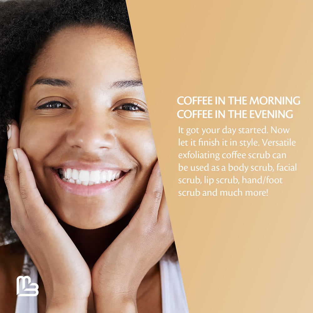 12oz M3 Naturals coffee scrub packaging ready for home use