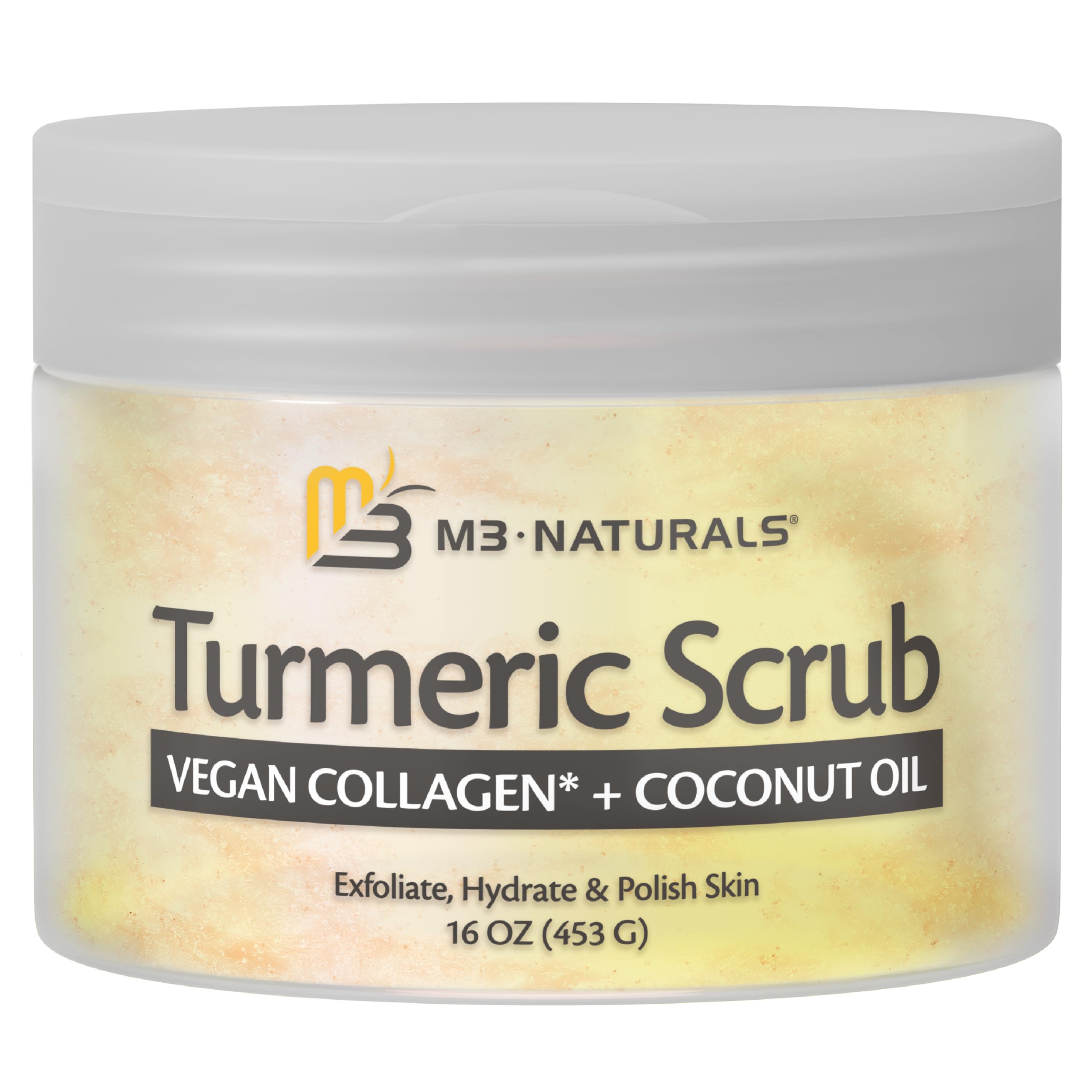 M3 Naturals turmeric scrub with coconut oil highlights skin hydration and nourishment