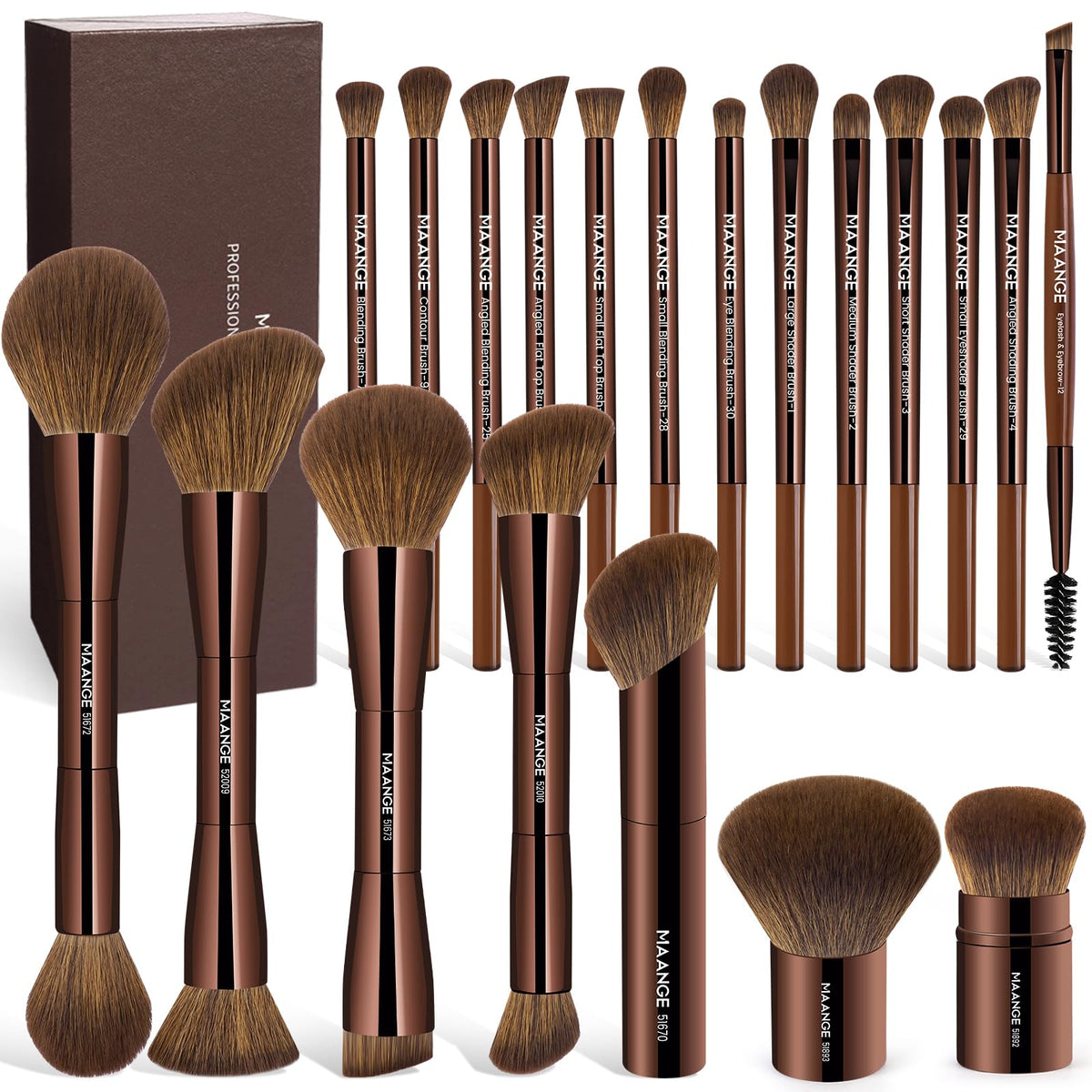 MAANGE 20-piece makeup brush set in gift box for versatile professional results.