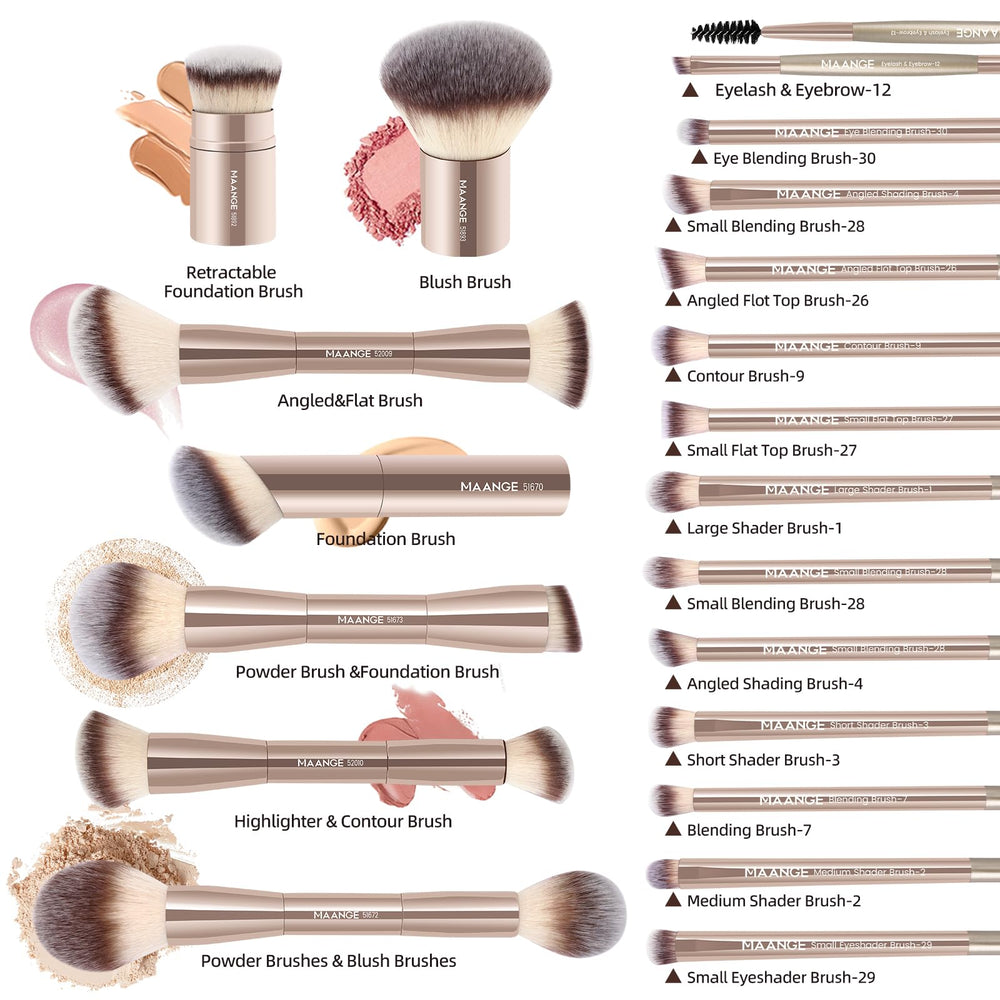 MAANGE eyeshadow brush with tapered tip for precise color placement.