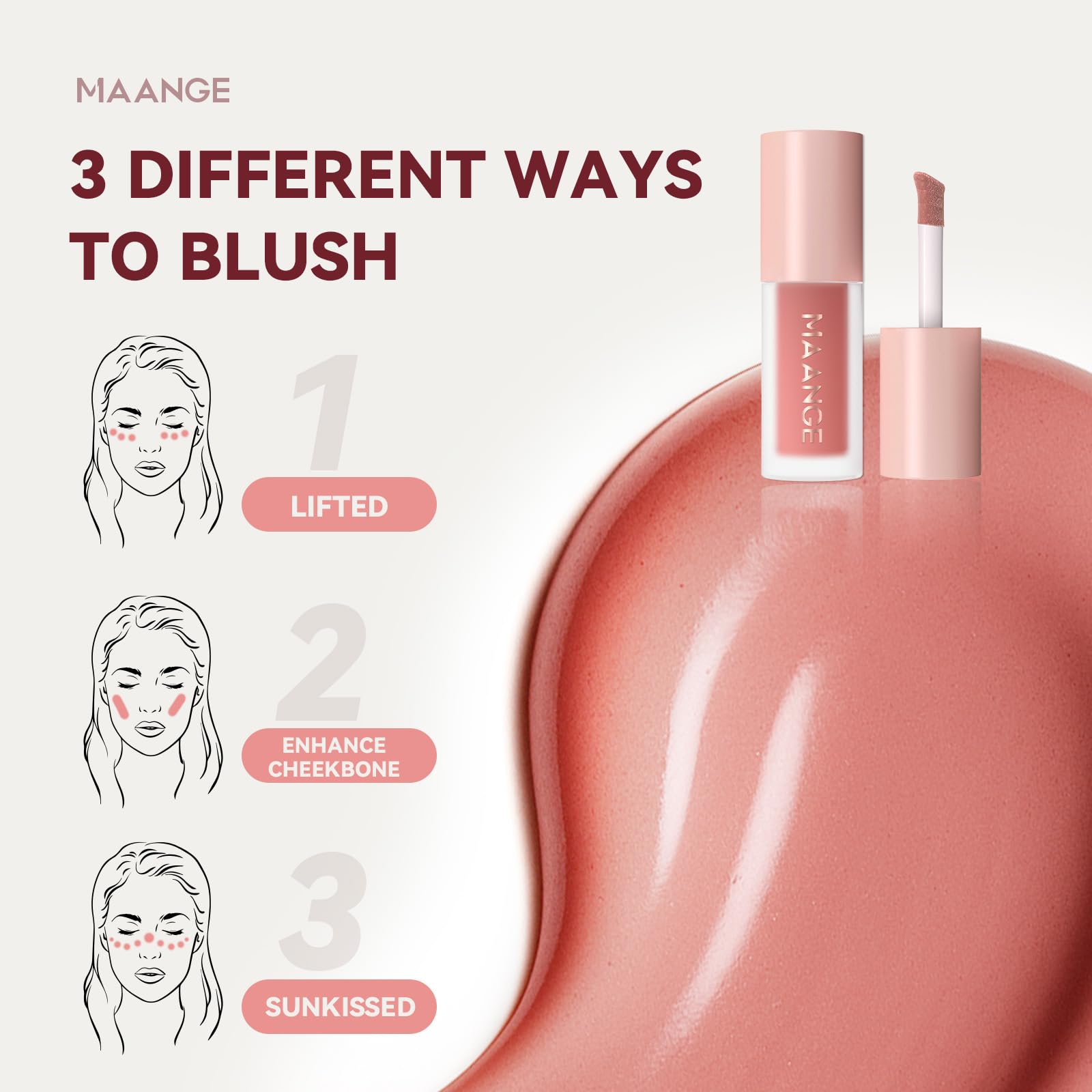 MAANGE texture close-up of dewy liquid blush showing blendability