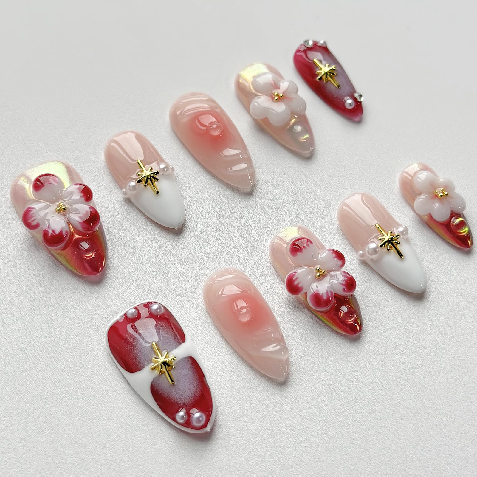 MABKJLF 3D design and chrome French tip for modern flair.