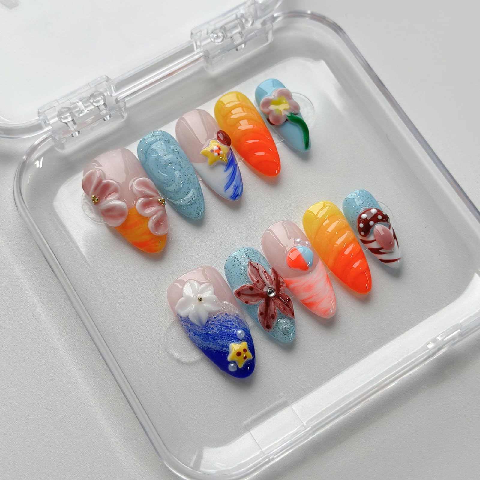 MABKJLF complete nail kit including file, glue, jelly stickers, and storage