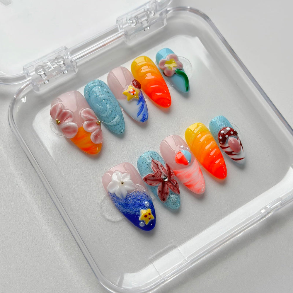 MABKJLF complete nail kit including file, glue, jelly stickers, and storage