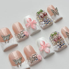 MABKJLF Luxury Press On Nails 3D pink flower butterfly close-up showing intricate details.