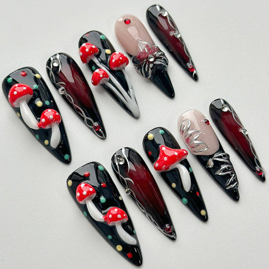 MABKJLF long stiletto nails with polka dots for playful elegance