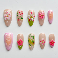 MABKJLF medium almond nails featuring a 3D design for added dimension.