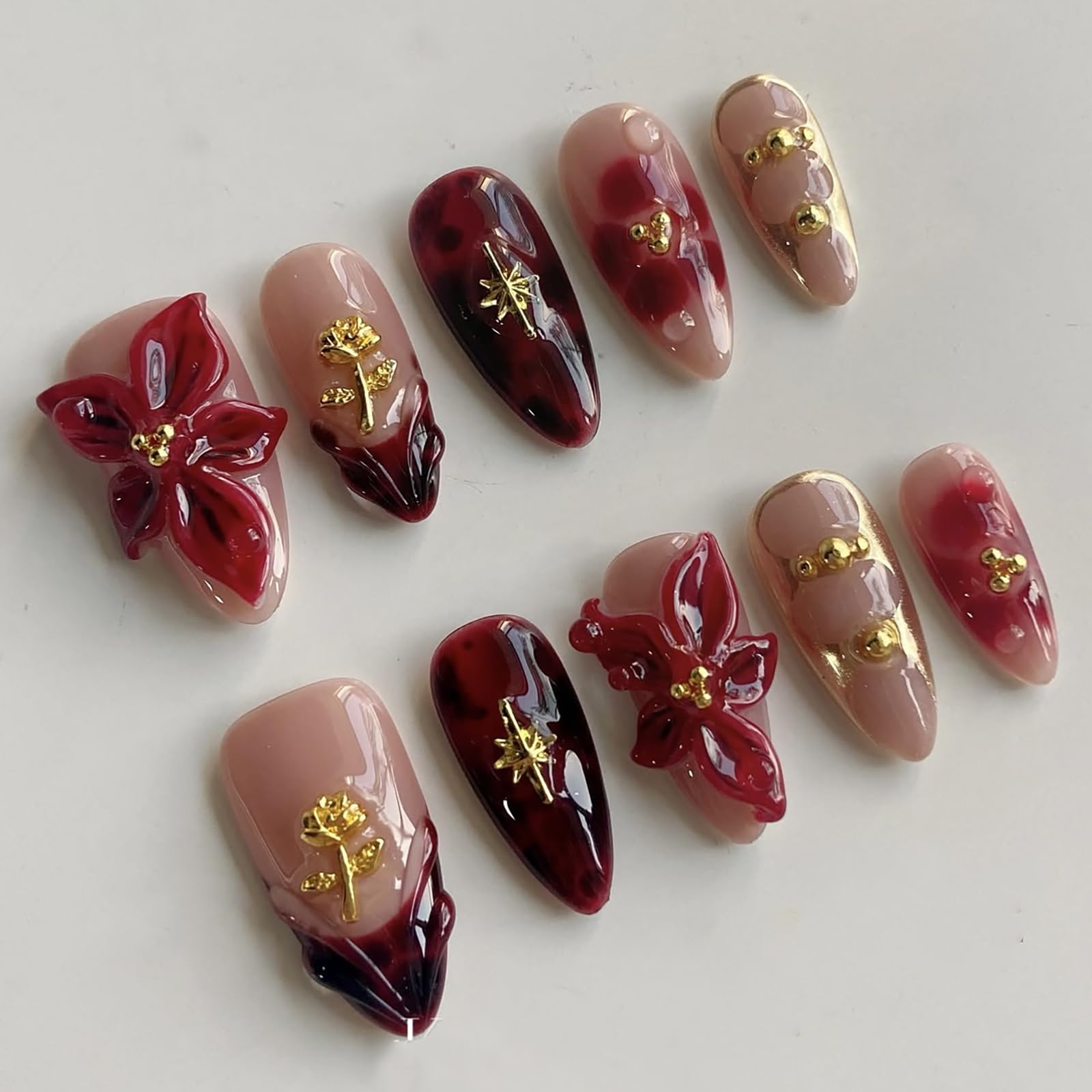 MABKJLF Luxury Press On Nails in medium almond shape for an at-home salon look