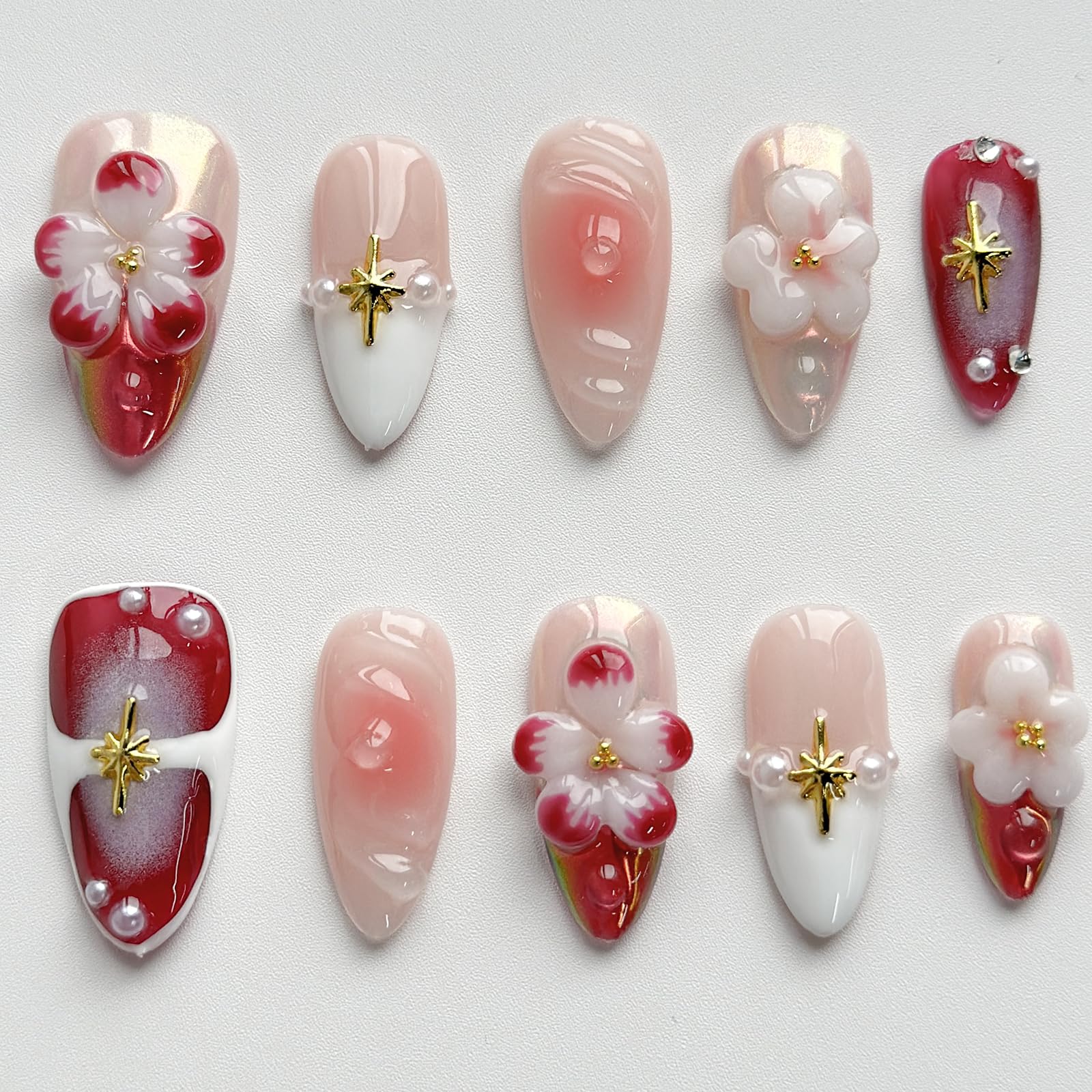 MABKJLF luxury press-on nails in medium almond shape for salon-at-home style.