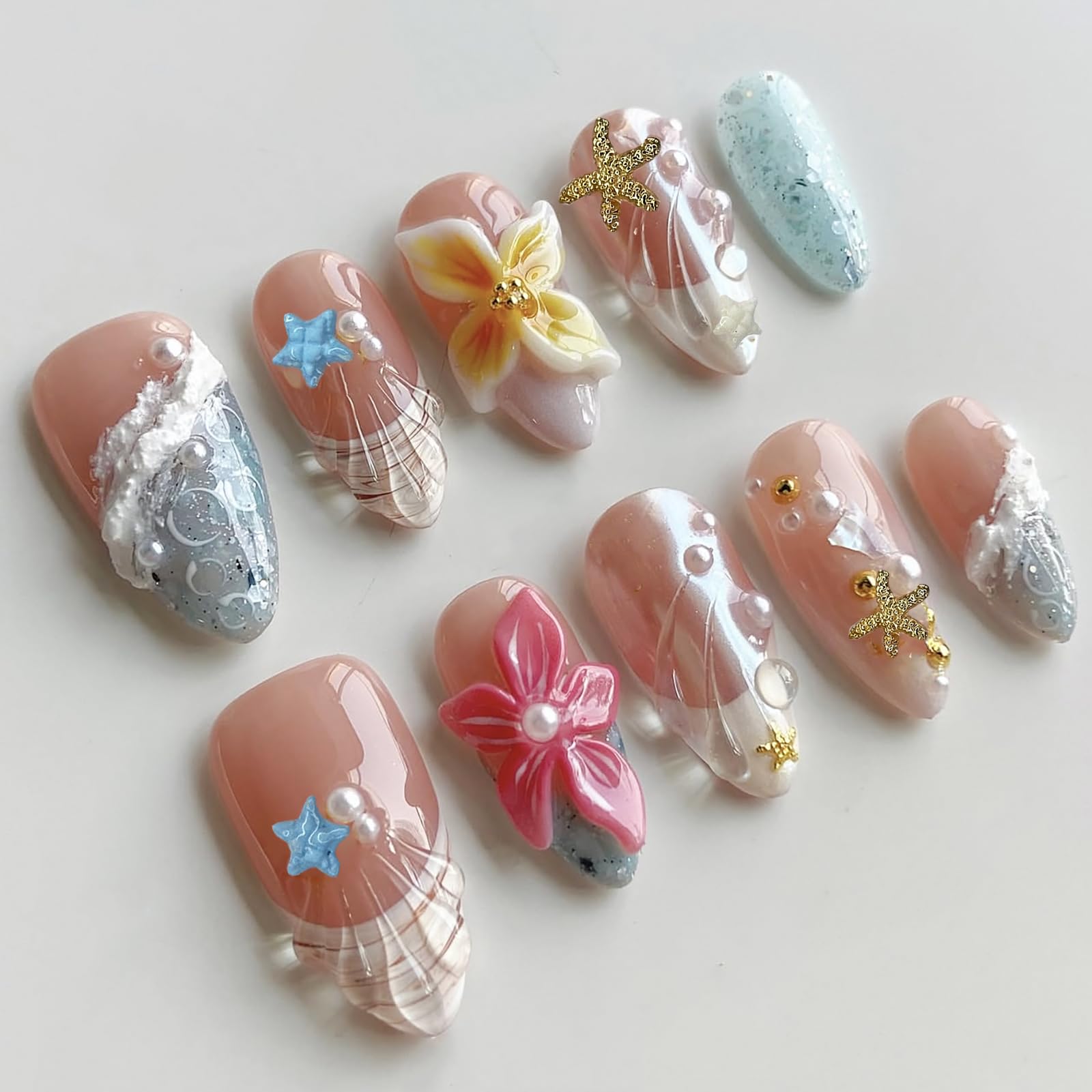 MABKJLF luxury press on nails in medium almond with intricate designs for at-home salon vibes