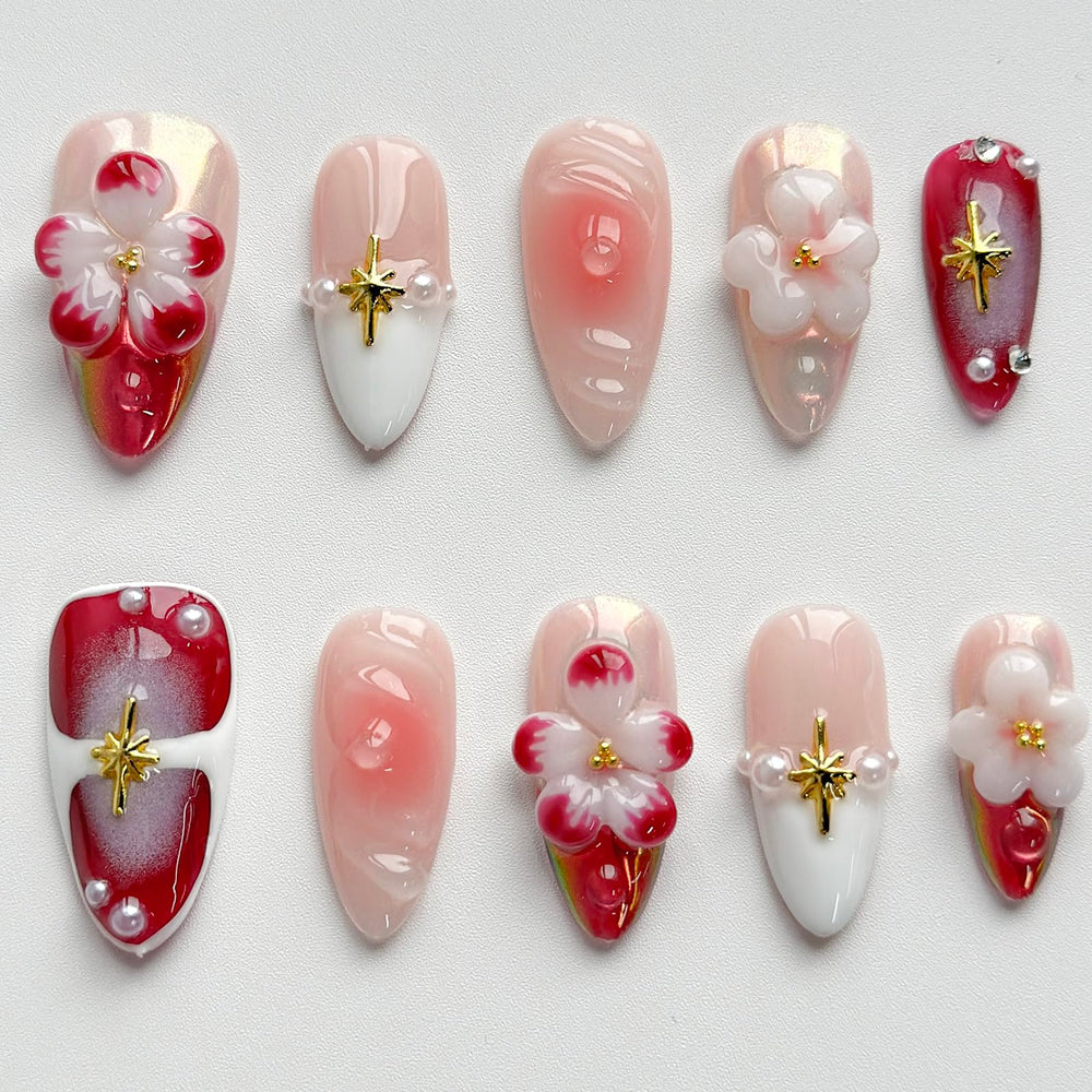 MABKJLF luxury press-on nails in medium almond shape for salon-at-home style.