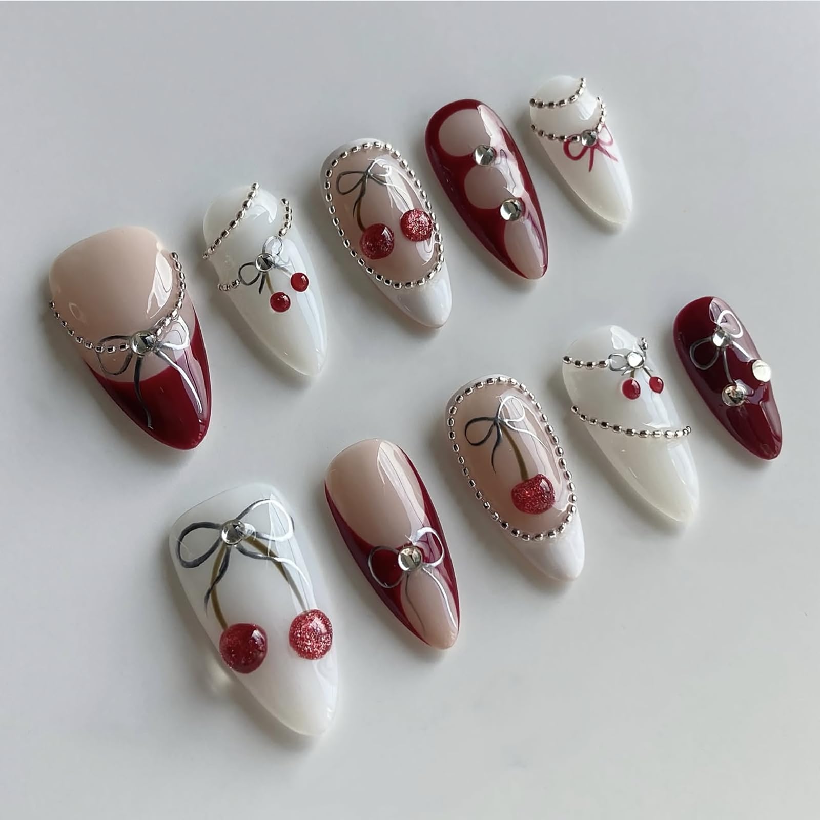 MABKJLF luxury press on nails almond shape with elegant designs for at-home manicure