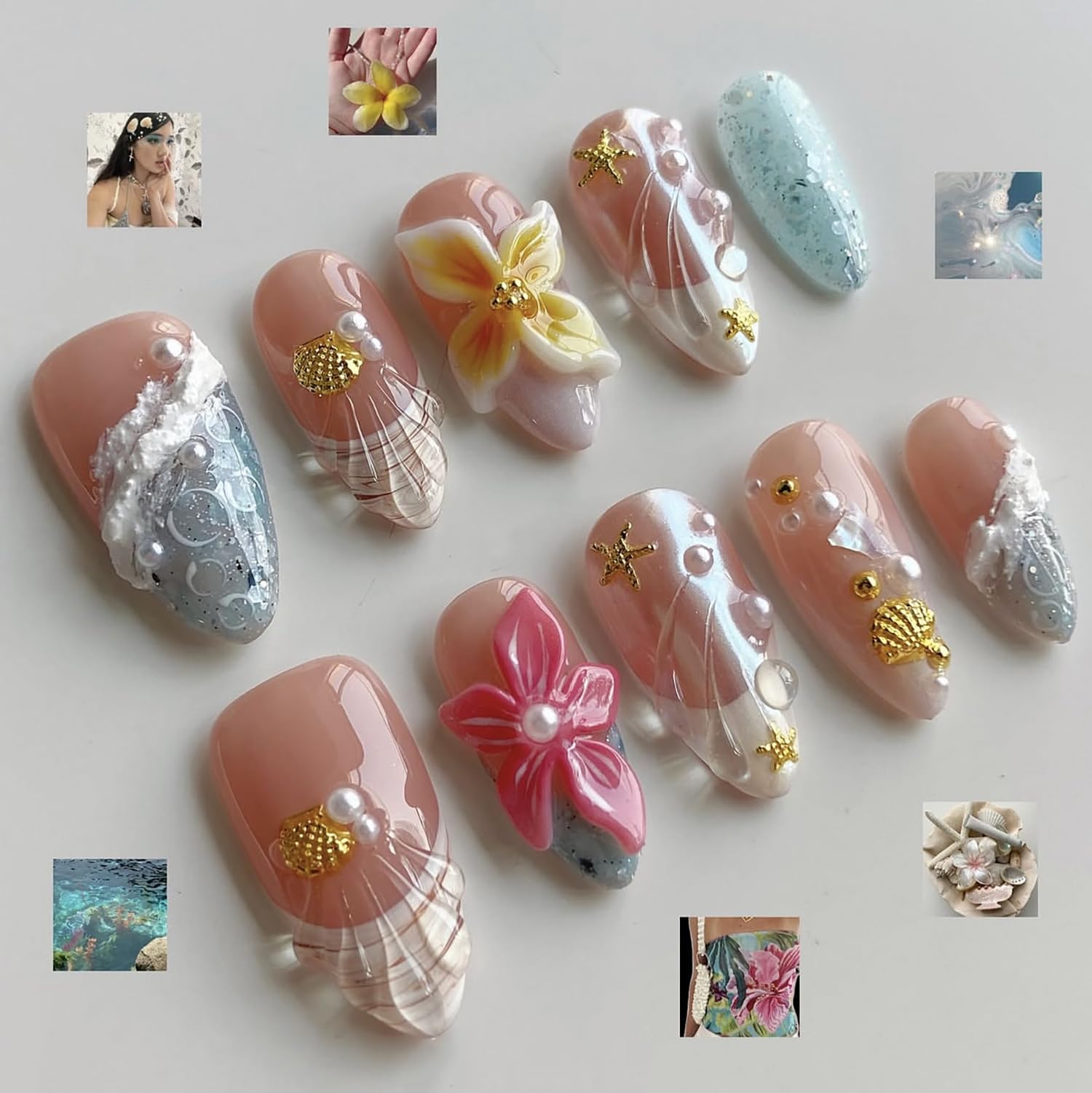MABKJLF Plumeria flower art nails showcase chic summer style at your fingertips.
