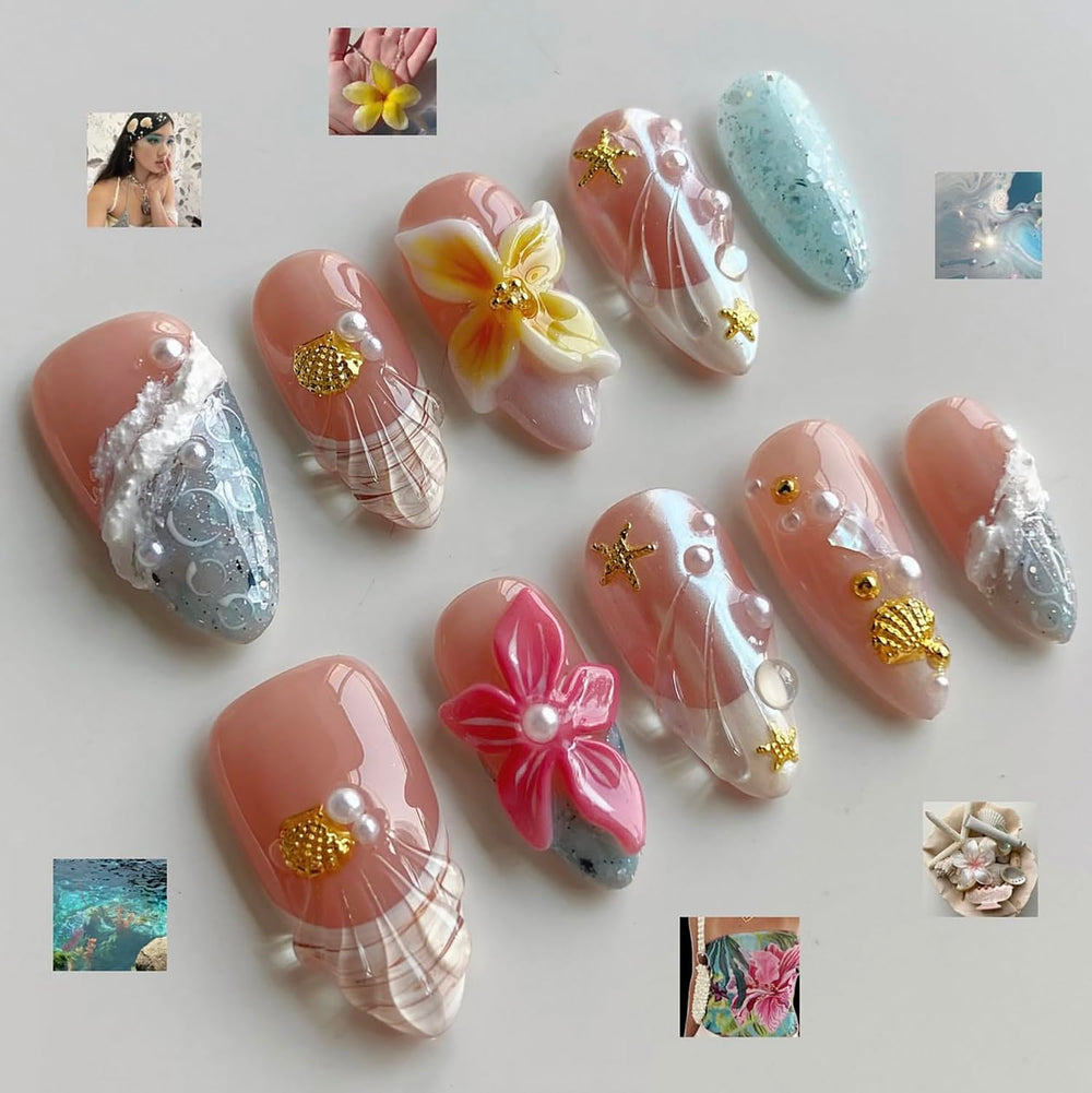 MABKJLF Plumeria flower art nails showcase chic summer style at your fingertips.