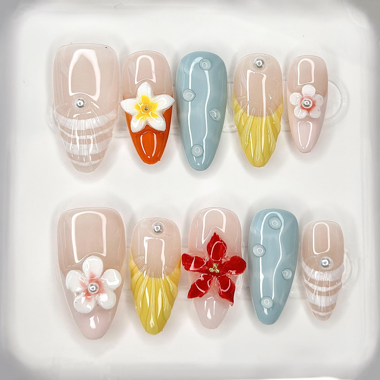 MABKJLF almond nails with floral art for chic daytime style.