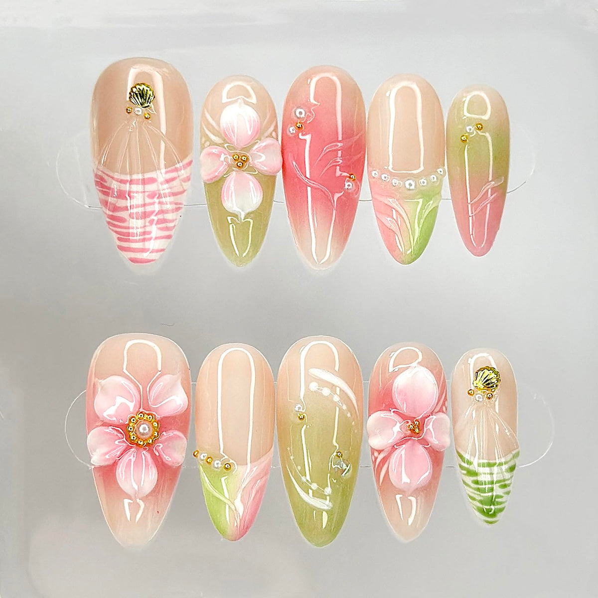 MABKJLF luxury press on nails medium almond French tip for at home spa style nails