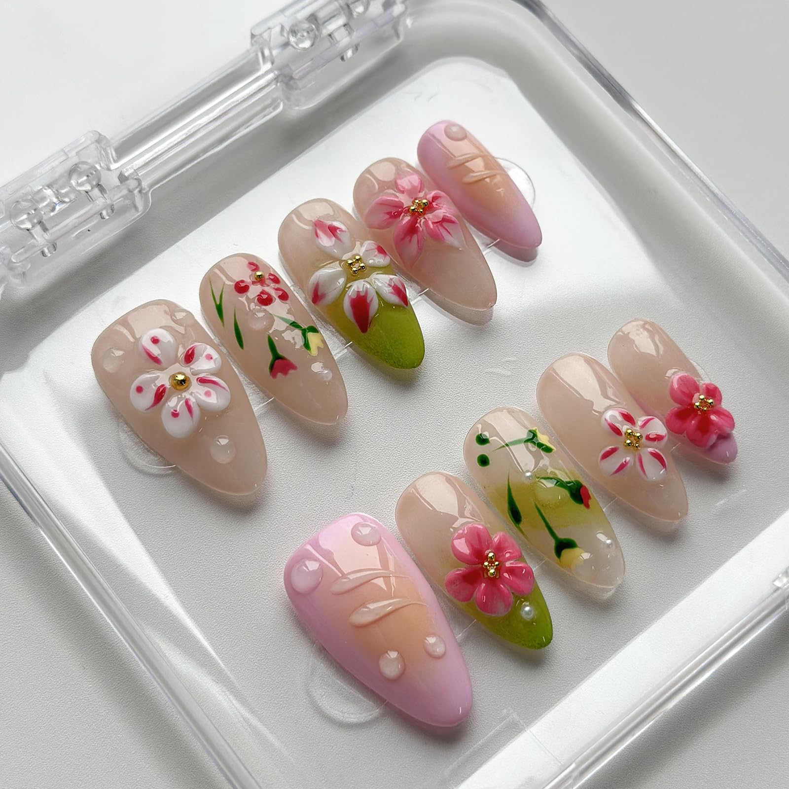 MABKJLF Luxury Press On Nails with pink flower design for a chic, salon-like look.