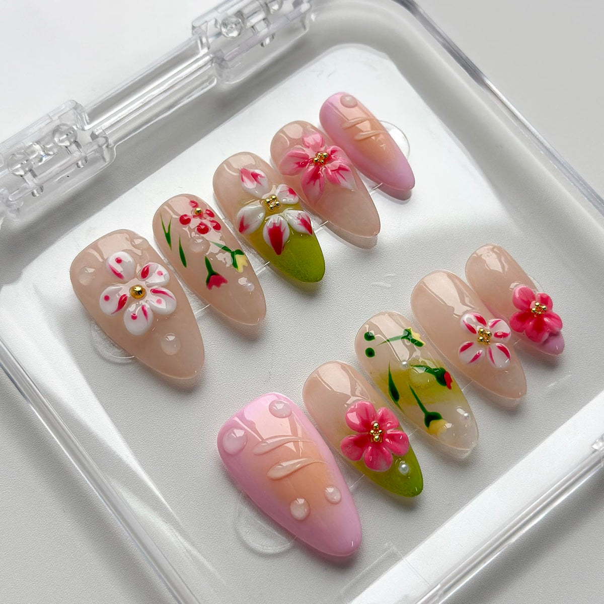 MABKJLF Luxury Press On Nails with pink flower design for a chic, salon-like look.