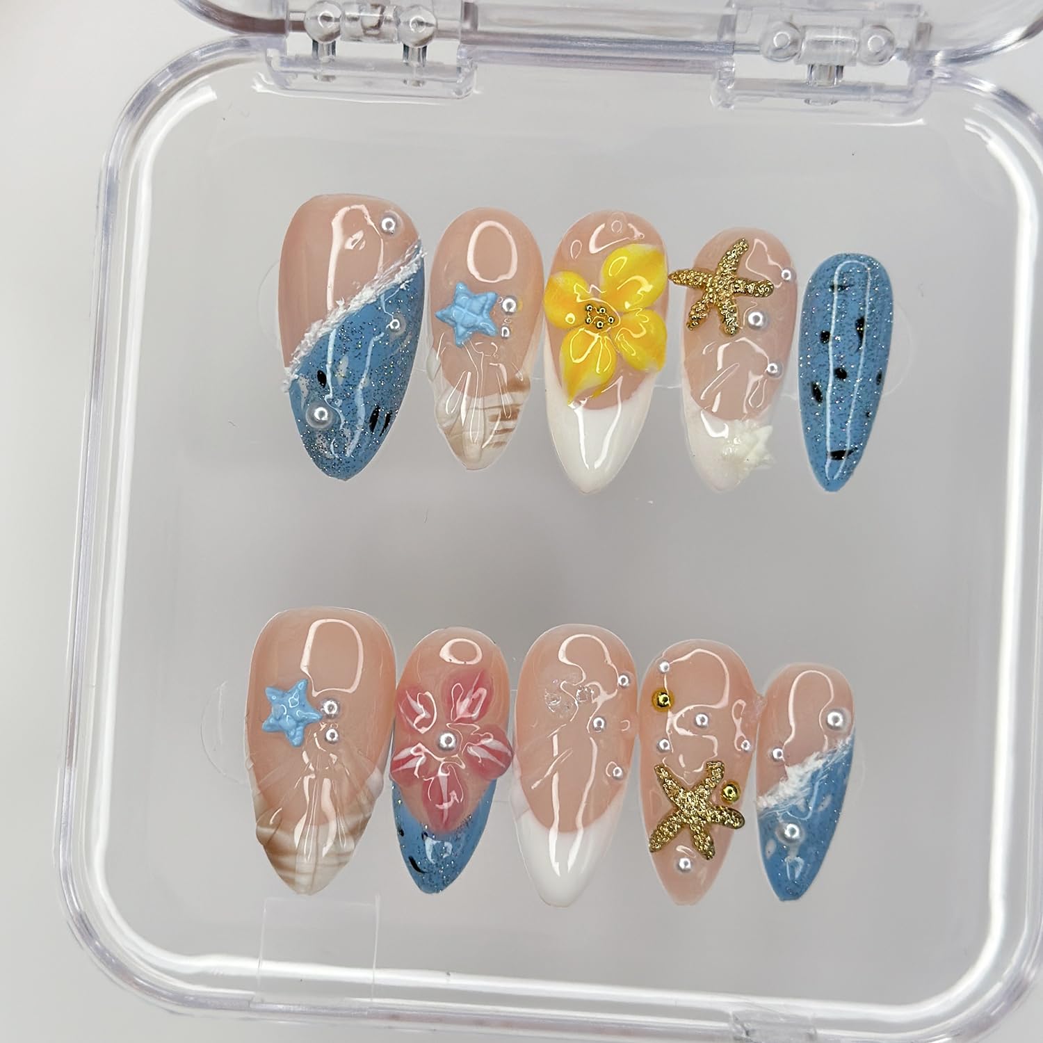 MABKJLF nails with pearls and floral art for elegant daily wear