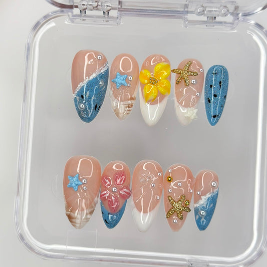 MABKJLF nails with pearls and floral art for elegant daily wear