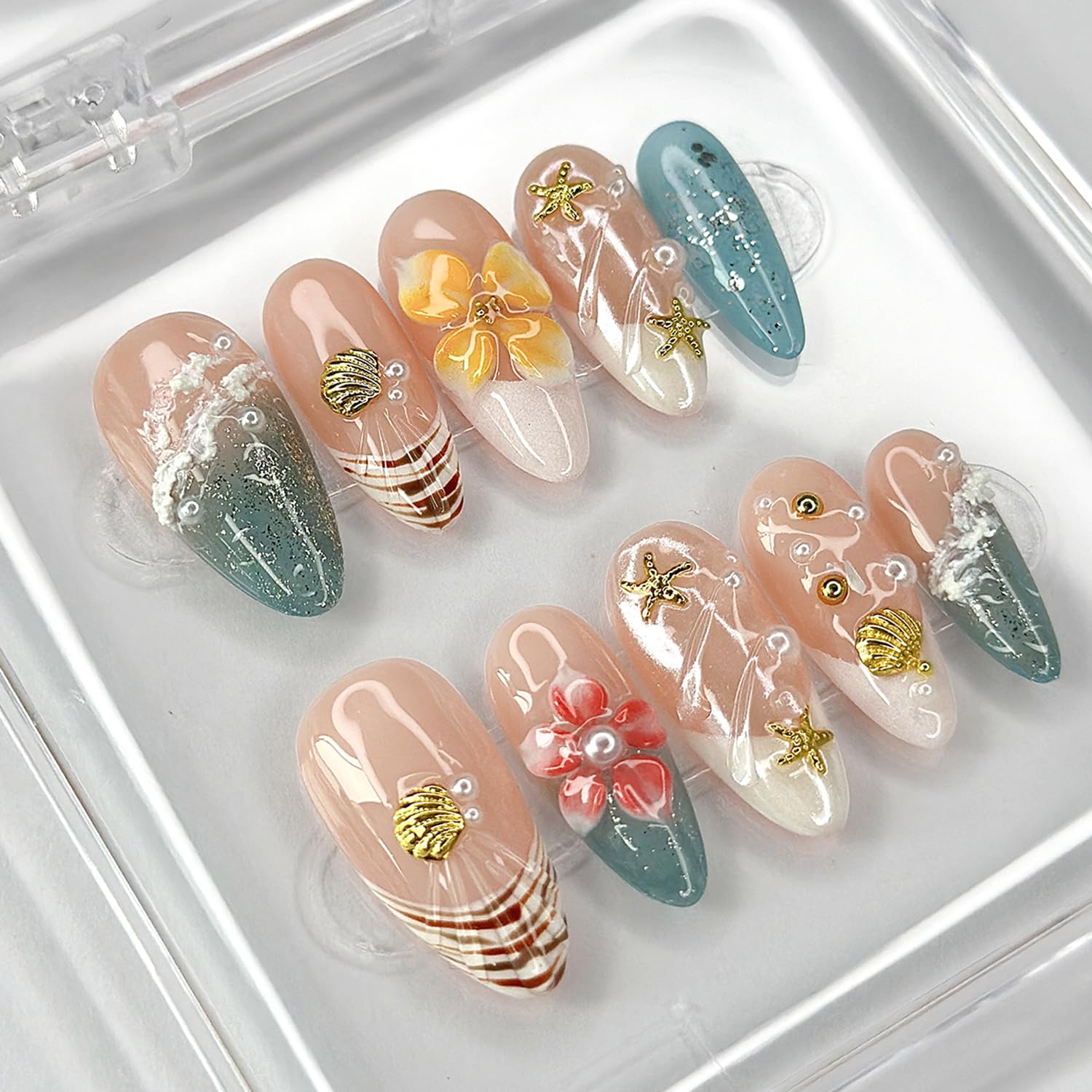 MABKJLF Plumeria-art nails highlight vibrant, reusable ABS design for everyday wear.